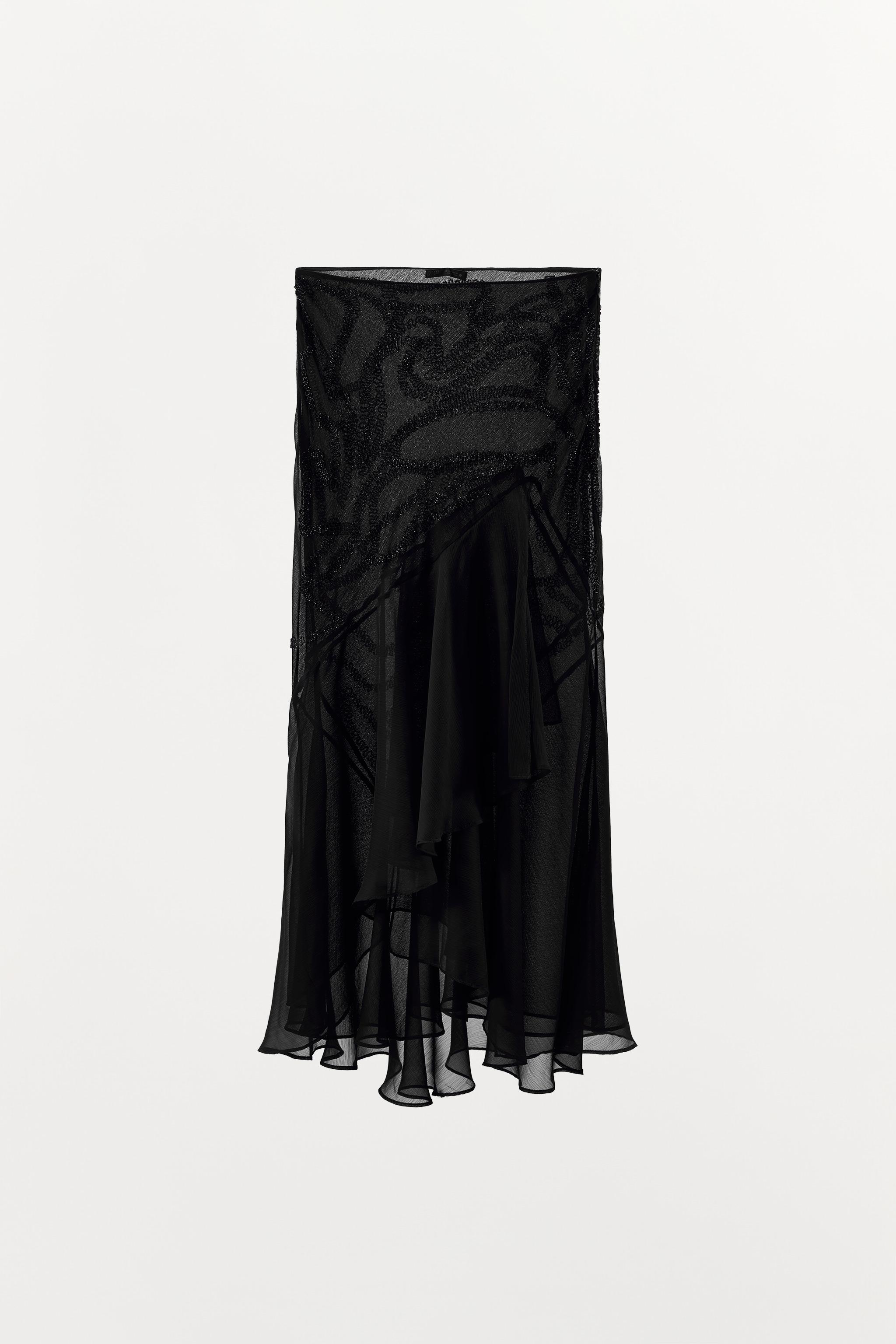 RUFFLED BEADED MIDI SKIRT